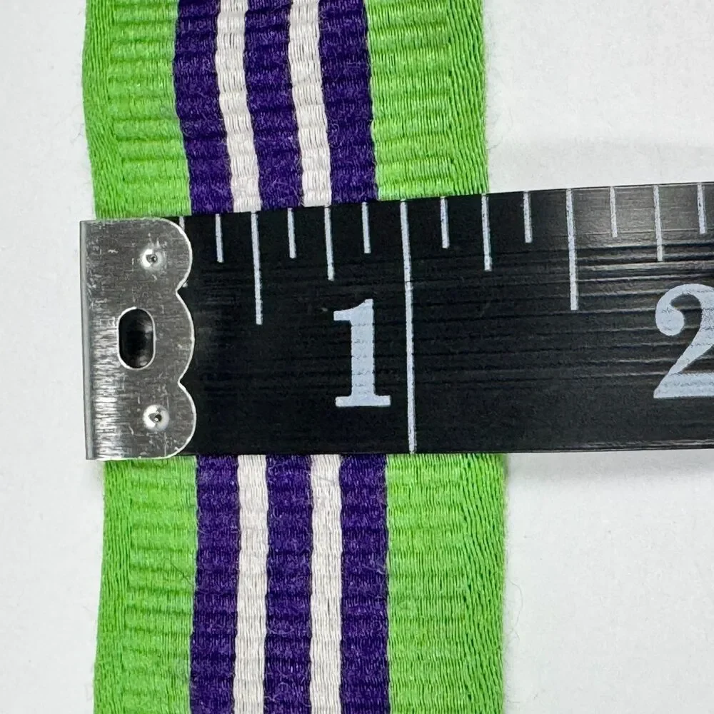 RODA Belt‎ Mens Unisex Large Green Navy Blue Stripe Fabric D Ring Preppy Classic